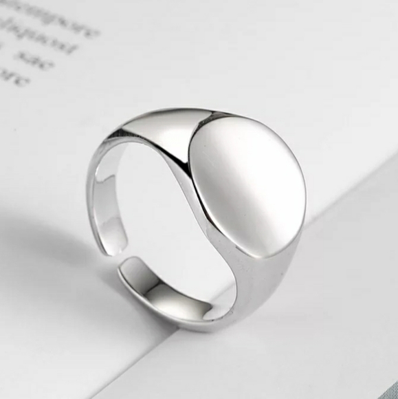 NEW SILVER / GOLD PLATED SIGNET ADJUSTABLE RING - Picture 5 of 6